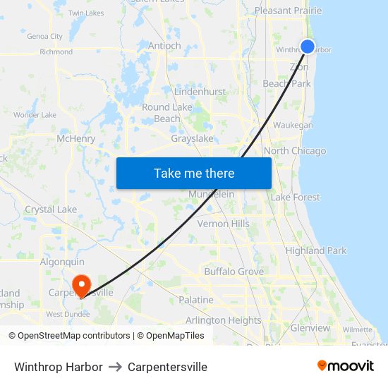 Winthrop Harbor to Carpentersville map