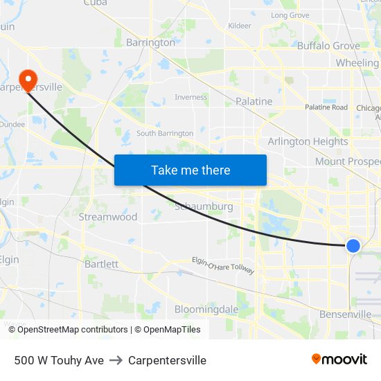 500 W Touhy Ave to Carpentersville map