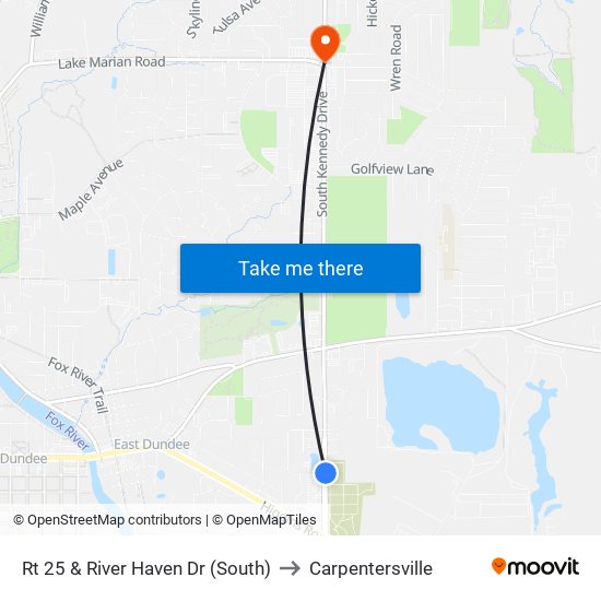 Rt 25 & River Haven Dr (South) to Carpentersville map