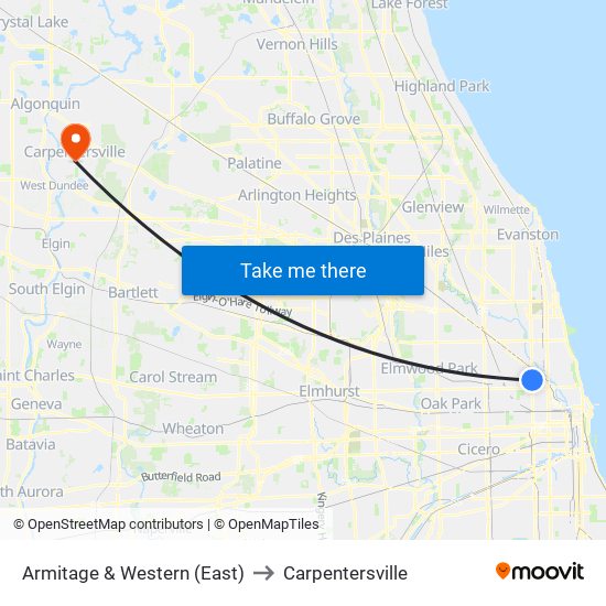 Armitage & Western (East) to Carpentersville map