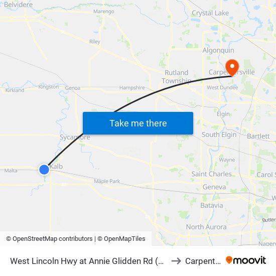 West Lincoln Hwy at Annie Glidden Rd (Potbelly) - Wb Stop #594 to Carpentersville map