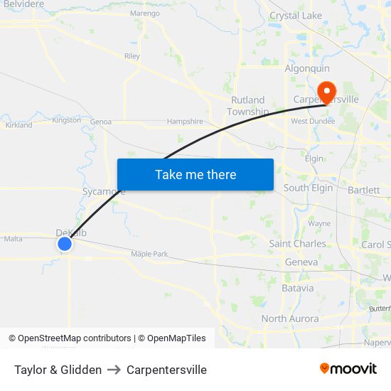 Taylor & Glidden to Carpentersville map