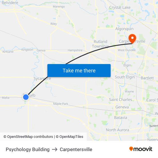 Psychology Building to Carpentersville map