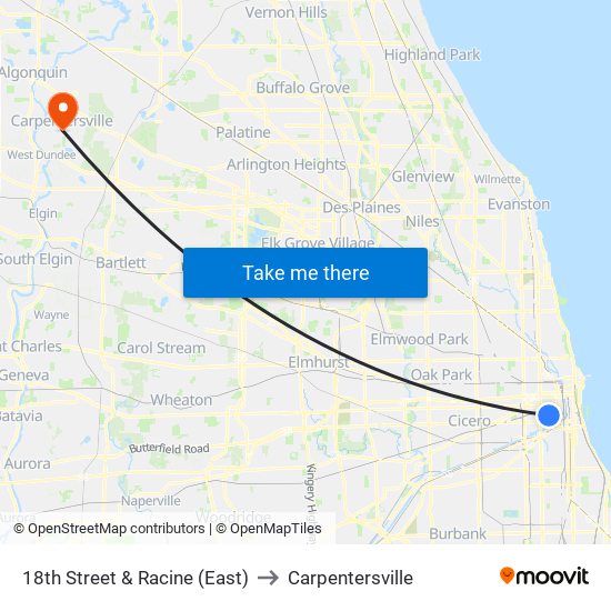 18th Street & Racine (East) to Carpentersville map