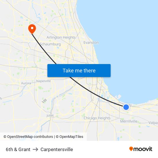 6th & Grant to Carpentersville map