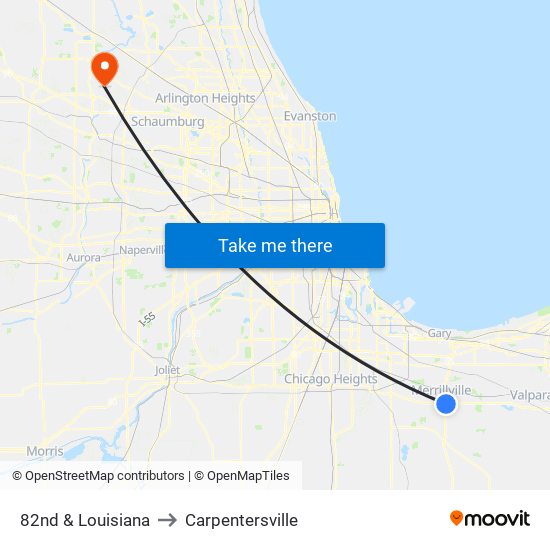 82nd & Louisiana to Carpentersville map