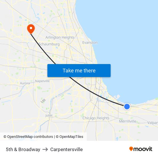 5th & Broadway to Carpentersville map