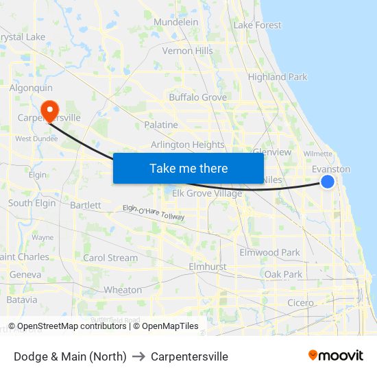 Dodge & Main (North) to Carpentersville map