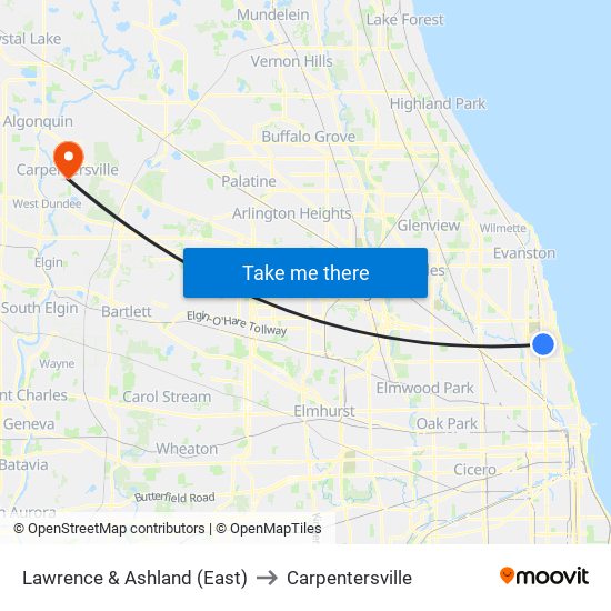 Lawrence & Ashland (East) to Carpentersville map