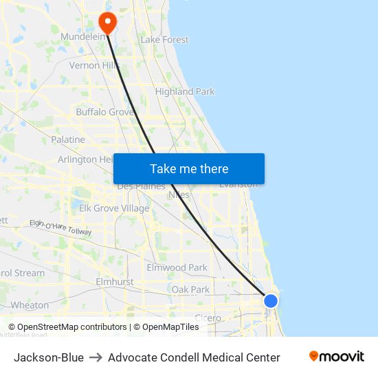 Jackson-Blue to Advocate Condell Medical Center map