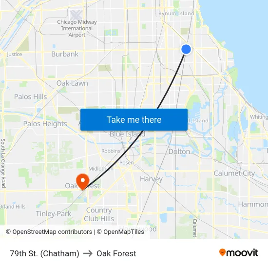 79th St. (Chatham) to Oak Forest map