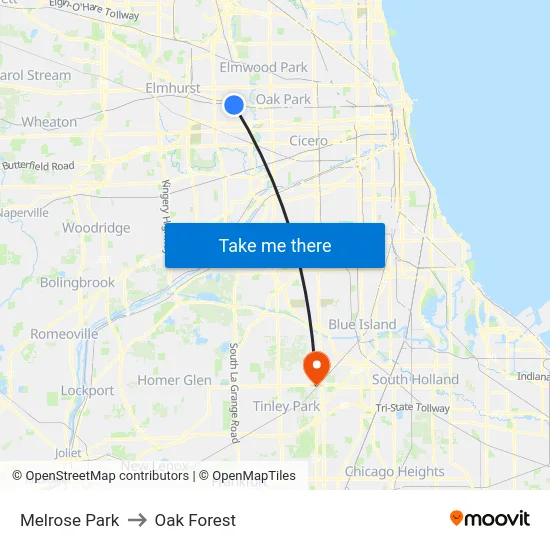 Melrose Park to Oak Forest map