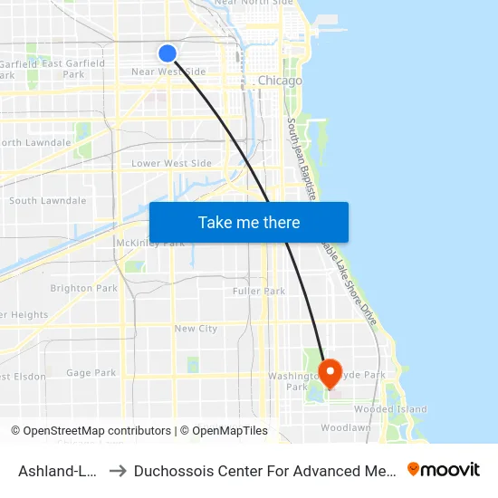 Ashland-Lake to Duchossois Center For Advanced Medicine map