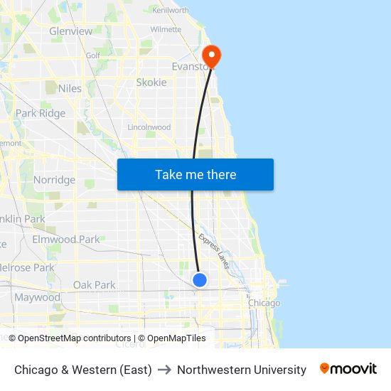 Chicago & Western (East) to Northwestern University map