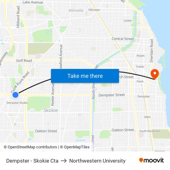Dempster - Skokie Cta to Northwestern University map