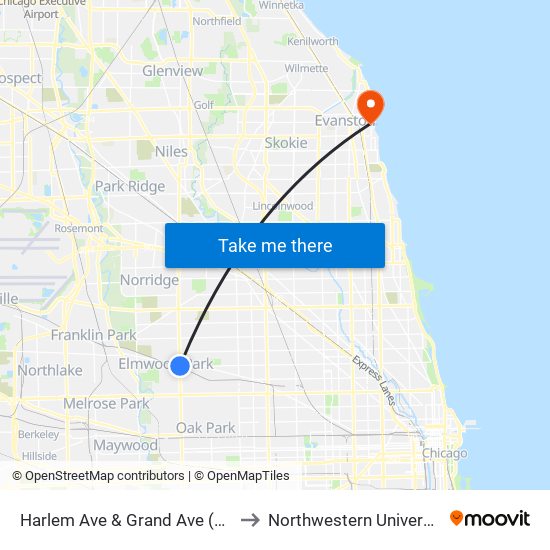 Harlem Ave & Grand Ave (Sw) to Northwestern University map