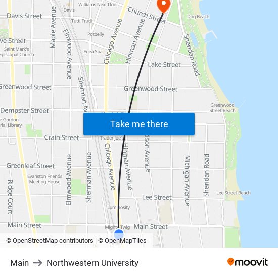 Main to Northwestern University map