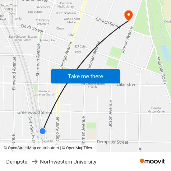 Dempster to Northwestern University map