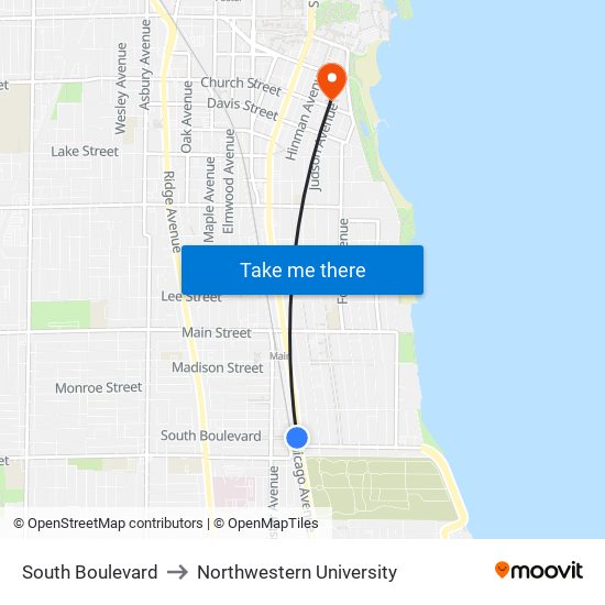 South Boulevard to Northwestern University map