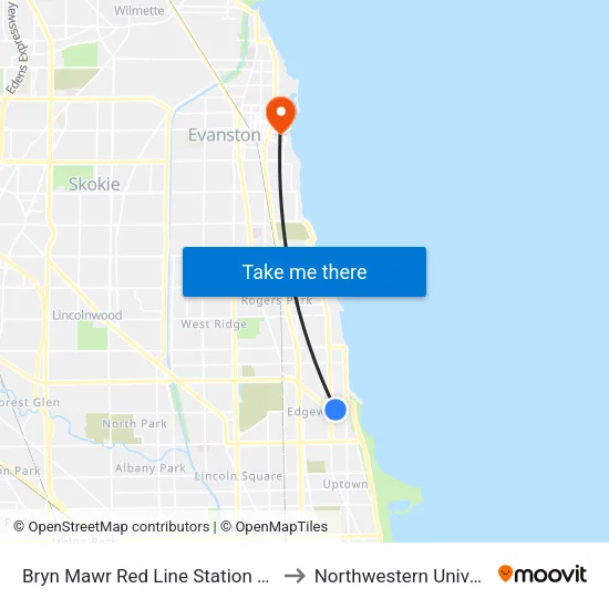 Bryn Mawr Red Line Station (West) to Northwestern University map