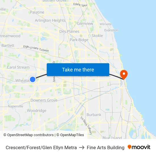 Crescent/Forest/Glen Ellyn Metra to Fine Arts Building map