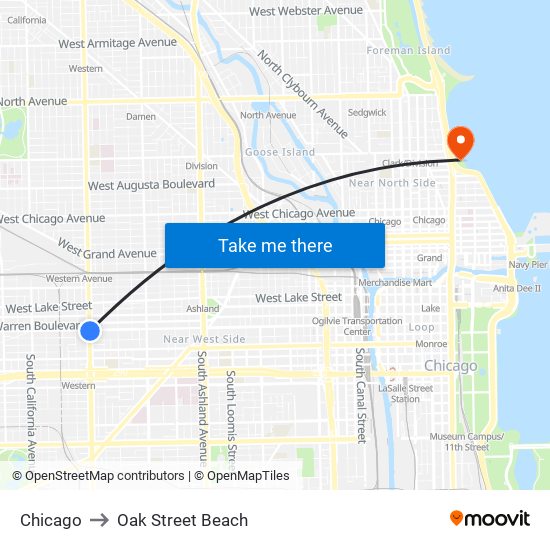 Chicago to Oak Street Beach map