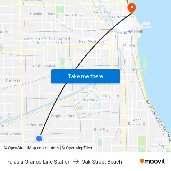 Pulaski Orange Line Station to Oak Street Beach map