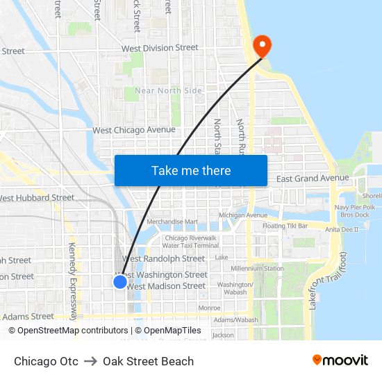 Chicago Otc to Oak Street Beach map