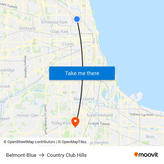 Belmont-Blue to Country Club Hills map