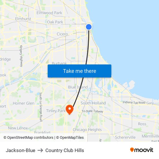 Jackson-Blue to Country Club Hills map