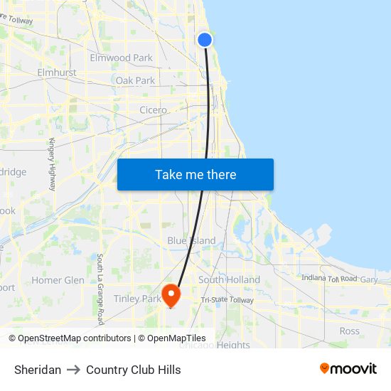 Sheridan to Country Club Hills map