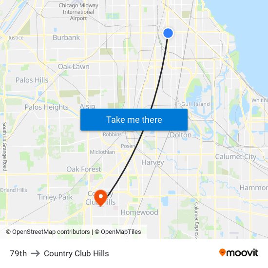 79th to Country Club Hills map