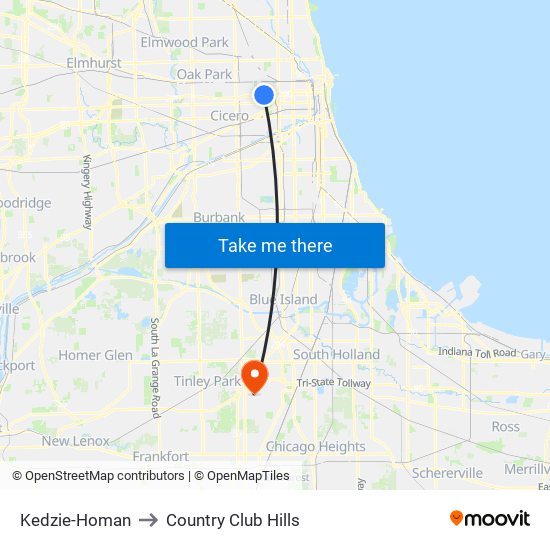 Kedzie-Homan to Country Club Hills map