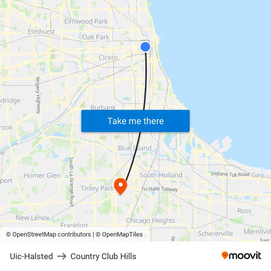 Uic-Halsted to Country Club Hills map