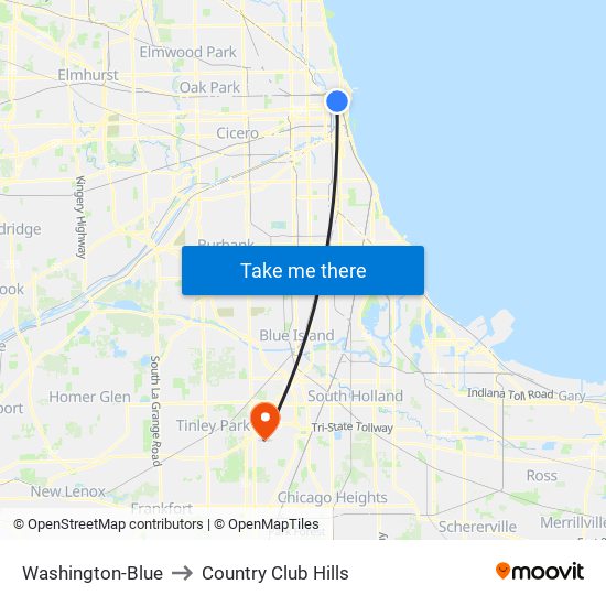 Washington-Blue to Country Club Hills map