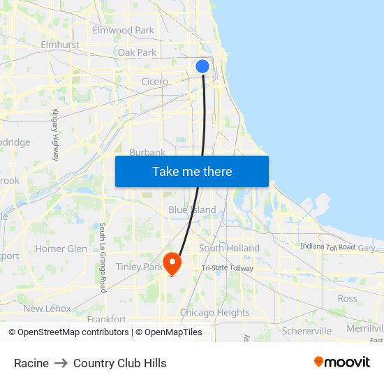 Racine to Country Club Hills map