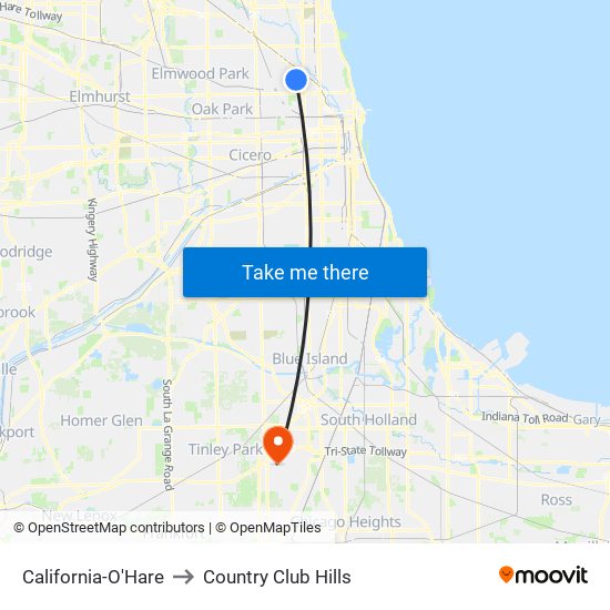 California-O'Hare to Country Club Hills map