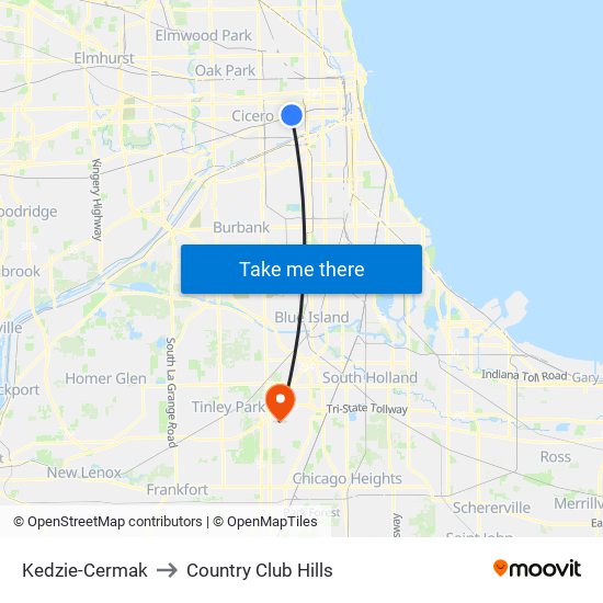 Kedzie-Cermak to Country Club Hills map