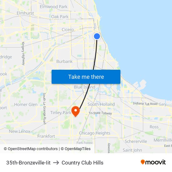 35th-Bronzeville-Iit to Country Club Hills map