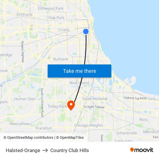 Halsted-Orange to Country Club Hills map