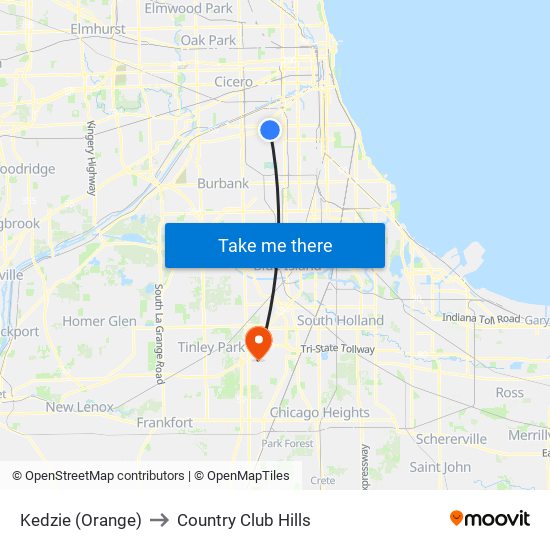 Kedzie (Orange) to Country Club Hills map