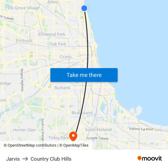 Jarvis to Country Club Hills map