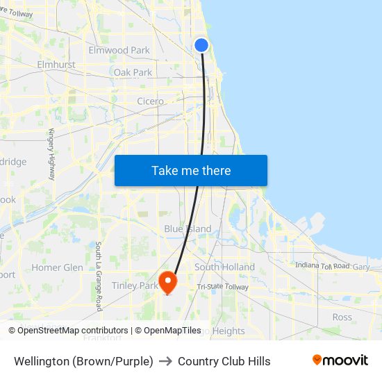 Wellington (Brown/Purple) to Country Club Hills map