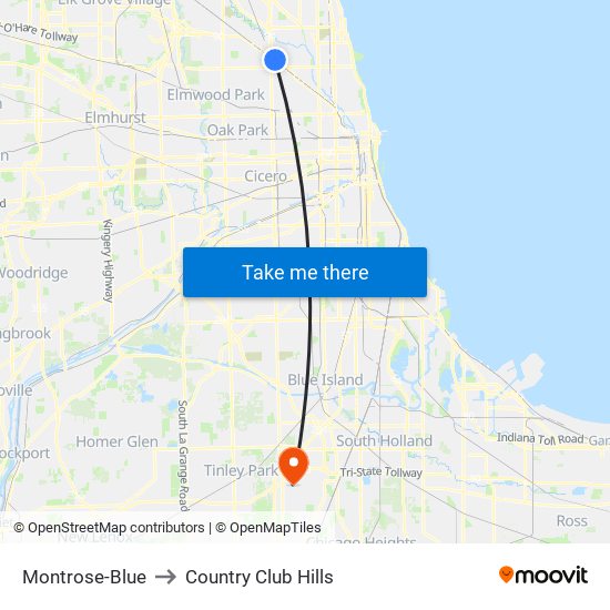 Montrose-Blue to Country Club Hills map