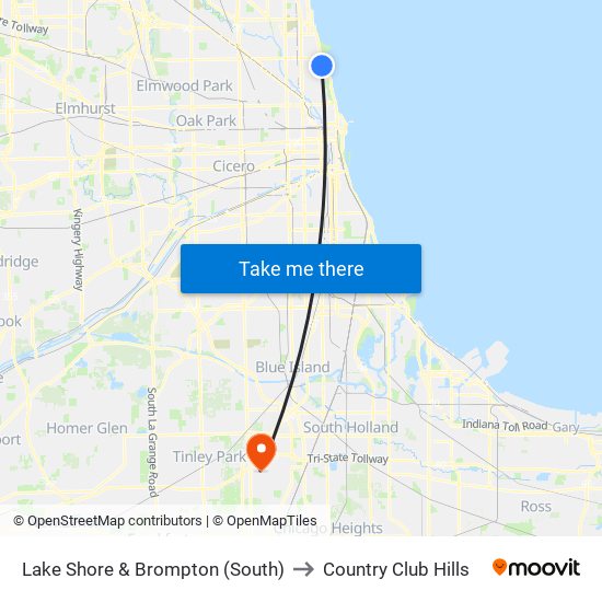 Lake Shore & Brompton (South) to Country Club Hills map