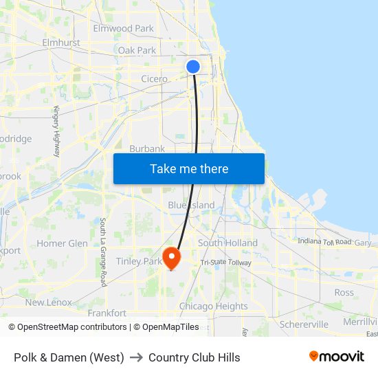 Polk & Damen (West) to Country Club Hills map