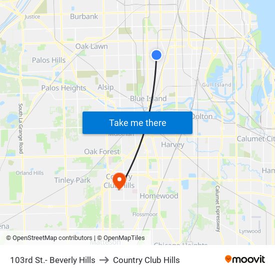 103rd St.- Beverly Hills to Country Club Hills map