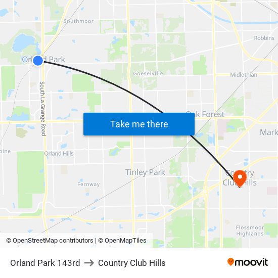 Orland Park 143rd to Country Club Hills map