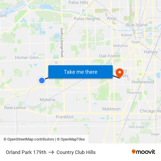 Orland Park 179th to Country Club Hills map