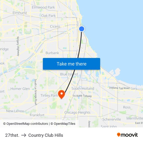 27thst. to Country Club Hills map